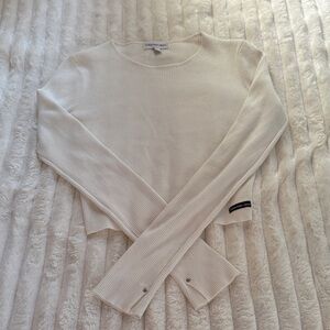 Calvin Klein Jeans Cream Crew Neck Ribbed Long Sleeve